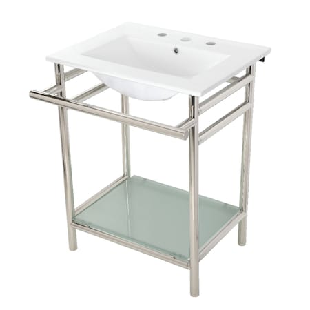 Kingston Brass VPB24187W86 24-Inch Ceramic Console Sink (8-Inch, 3-Hole), White/Polished Nickel VPB24187W86